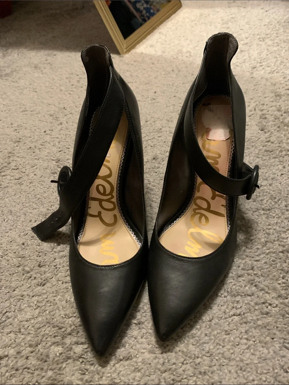 Sam Edelman Black Pointed Mary Jane Strap Pumps